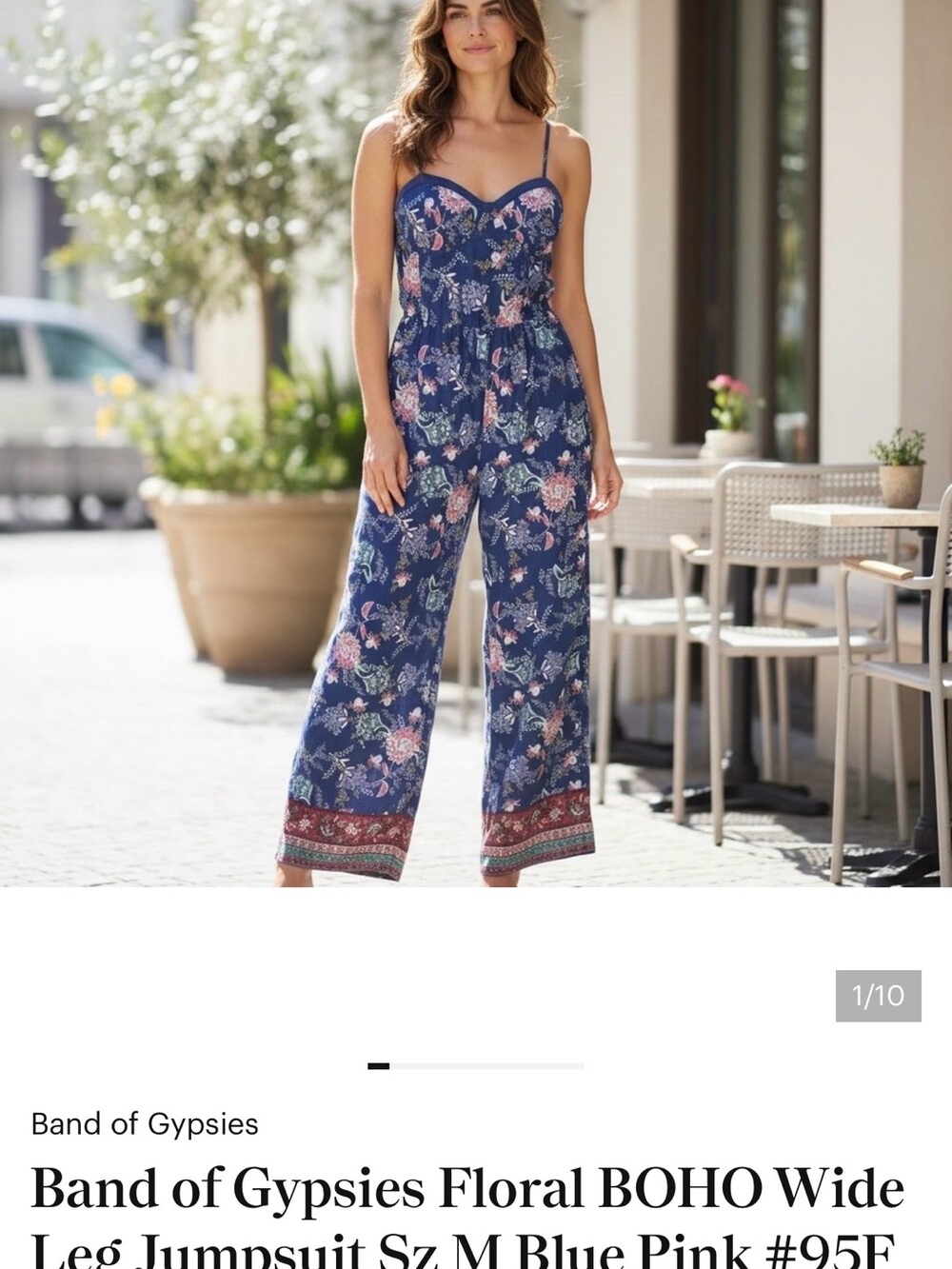 Band of Gypsies Navy Blue Floral Boho Wide-Leg Jumpsuit
